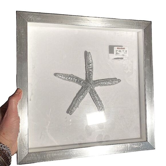 13.5 x 13.5 silver starfish shadow mounted picture with silver frame - Picture 1 of 8